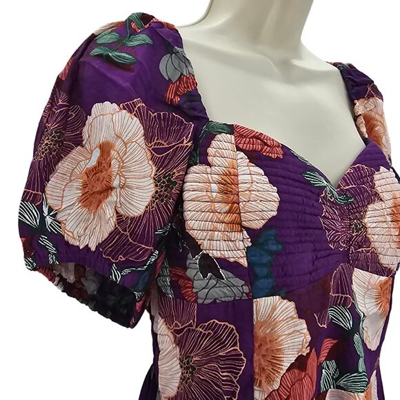 Band of the Free Womans size S Aimee Purple Floral Puff Sleeve Mini Dress NEW - Picture 5 of 8